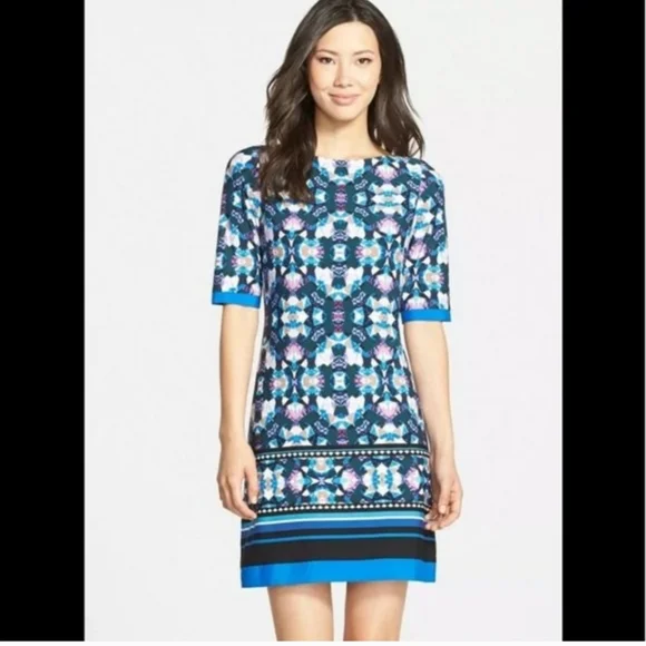 eliza j jersey dress Eliza J womens Knit Jersey & Printed Organza Gown, 2, Blue